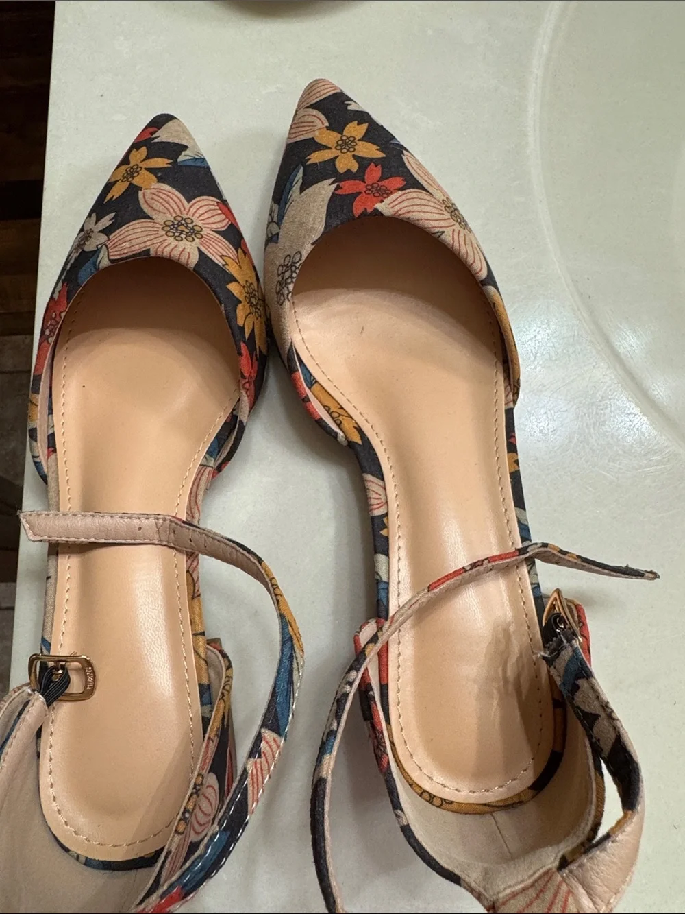 Floral Pointed-Toe D'Orsay Flats - Multicolor